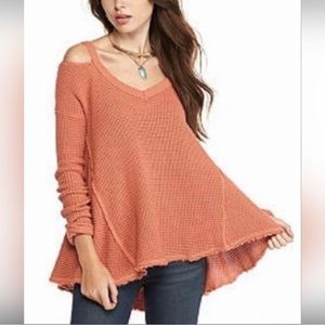 Free People Salmon Cold Shoulder Sweater